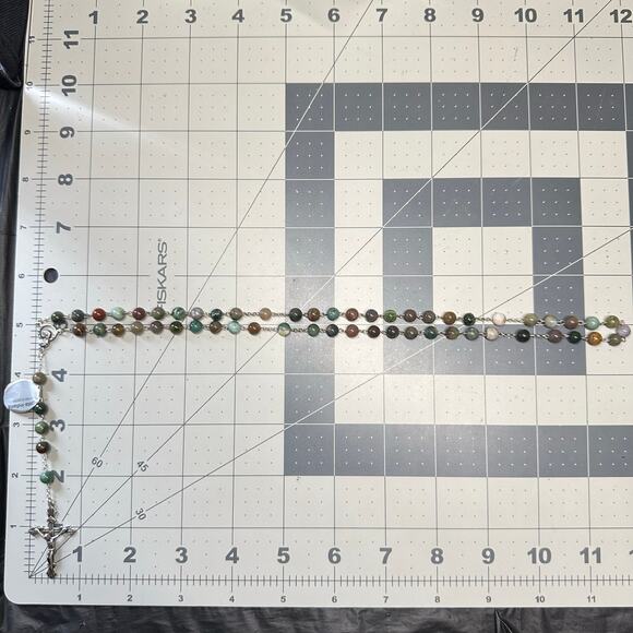 Vatican sterling silver multicolor semiprecious agate Catholic rosary necklace - Picture 9 of 9